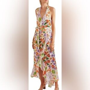 Alice + Olivia Evelia Asymmetrical Floral Maxi Dress Size 6 Ruffle V-Neck NWT